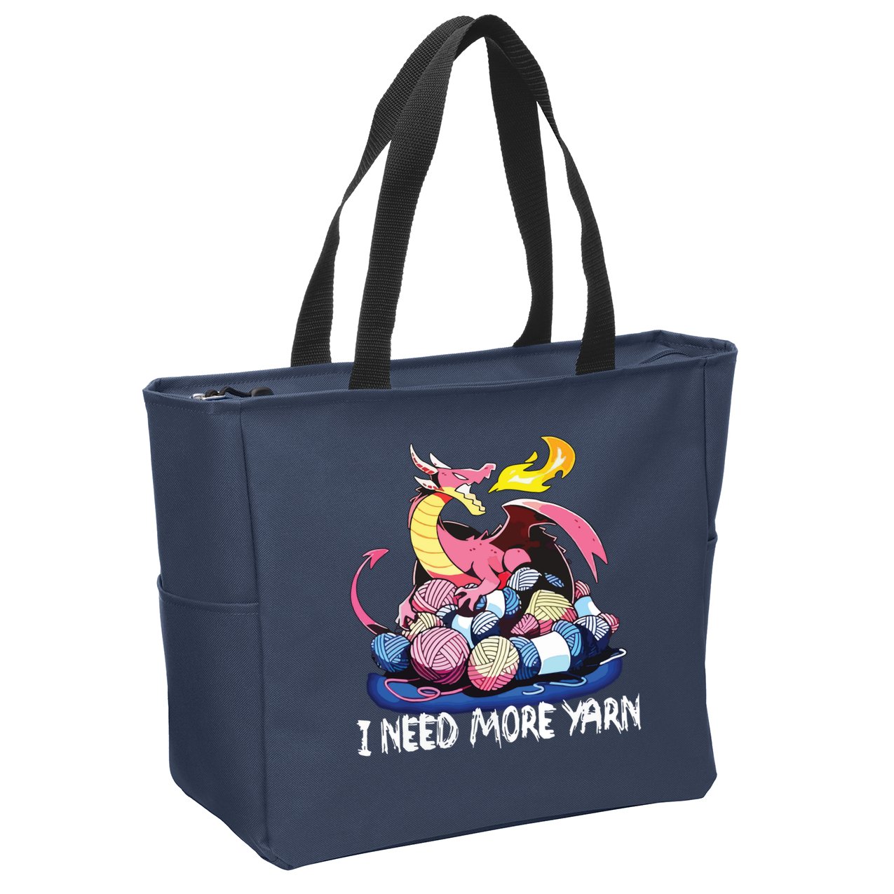 I Need More Yarn Funny Dragon Knitting Quilting Zip Tote Bag