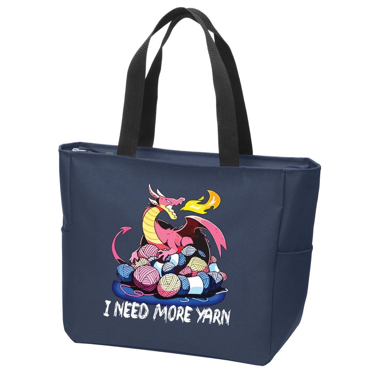 I Need More Yarn Funny Dragon Knitting Quilting Zip Tote Bag