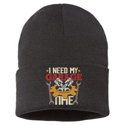 I Need My Garage Time Car Garage Auto Mechanic Car Lover Sustainable Knit Beanie