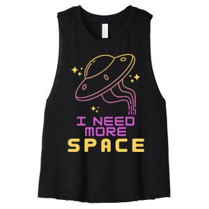 I Need More Space Funny UFO Alien Abduction Roswell Believe Women's Racerback Cropped Tank