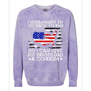 I Need Money To Go Back To 1941 Funny Joe Biden On Back Colorblast Crewneck Sweatshirt