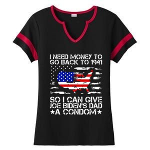 I Need Money To Go Back To 1941 Funny Joe Biden On Back Ladies Halftime Notch Neck Tee