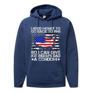 I Need Money To Go Back To 1941 Funny Joe Biden On Back Performance Fleece Hoodie