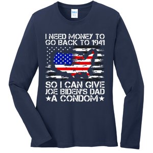 I Need Money To Go Back To 1941 Funny Joe Biden On Back Ladies Long Sleeve Shirt