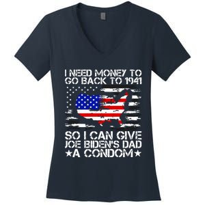 I Need Money To Go Back To 1941 Funny Joe Biden On Back Women's V-Neck T-Shirt