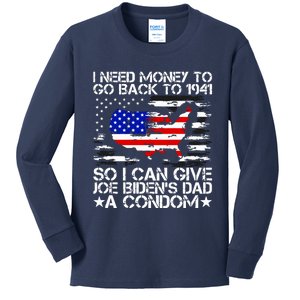 I Need Money To Go Back To 1941 Funny Joe Biden On Back Kids Long Sleeve Shirt