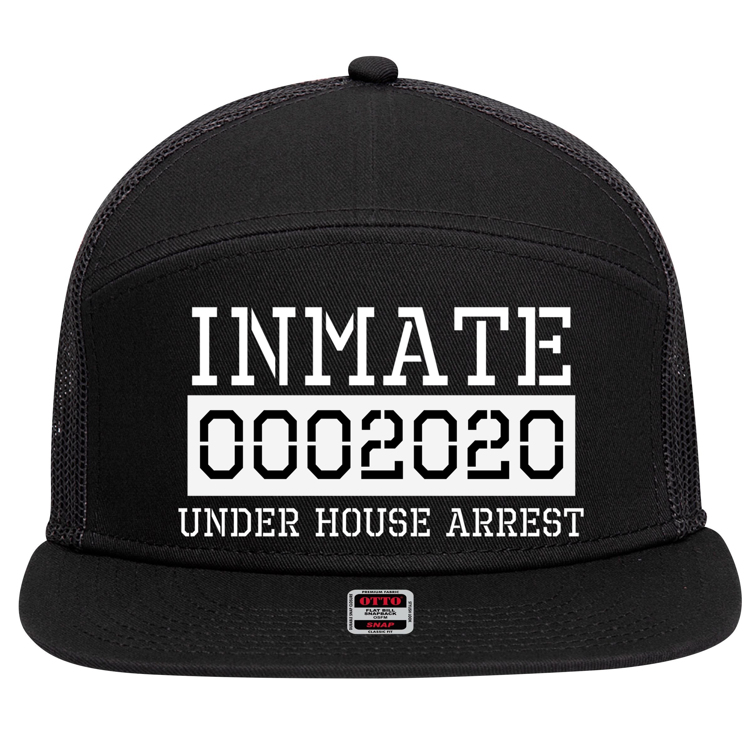 Inmate Under House Arrest Funny Prison Costume 7 Panel Mesh Trucker Snapback Hat