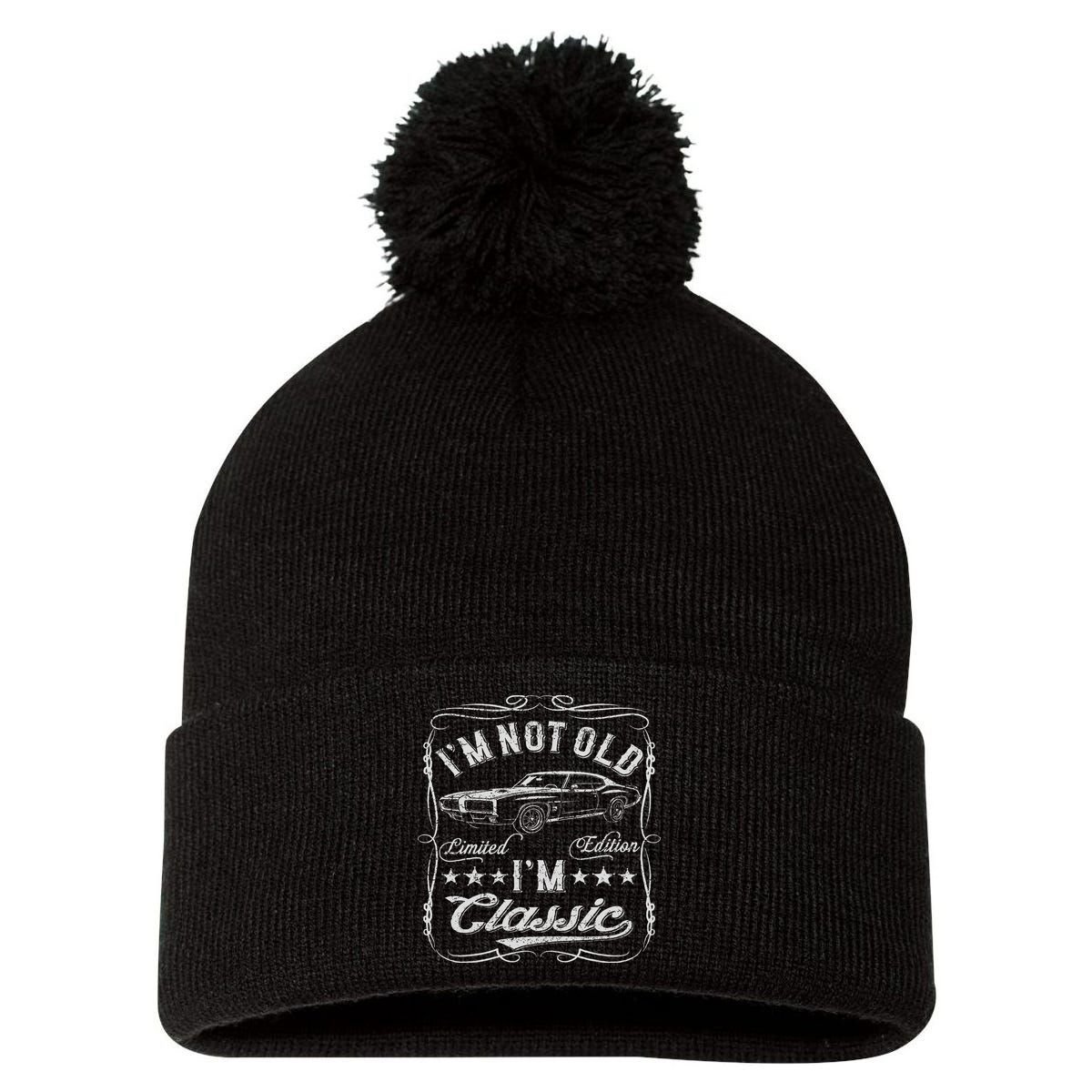 I'm Not Old I'm Classic Funny Car Vintage & Cars Pom Pom 12in Knit Beanie