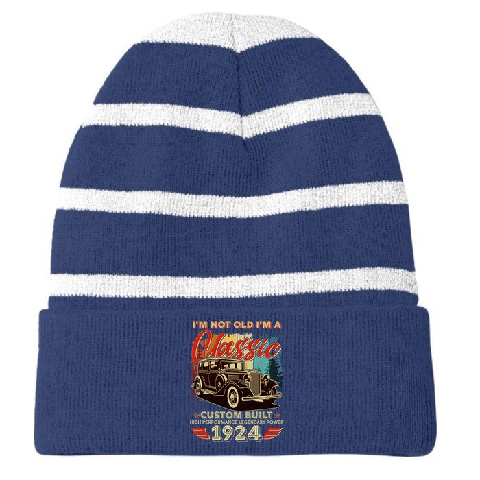 100th Birthday Im Not Old Im A Classic 1924 Custom Built Striped Beanie with Solid Band