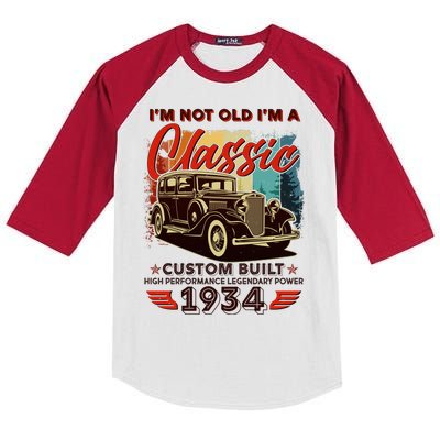 90th Birthday Im Not Old Im A Classic 1934 Custom Built Kids Colorblock Raglan Jersey