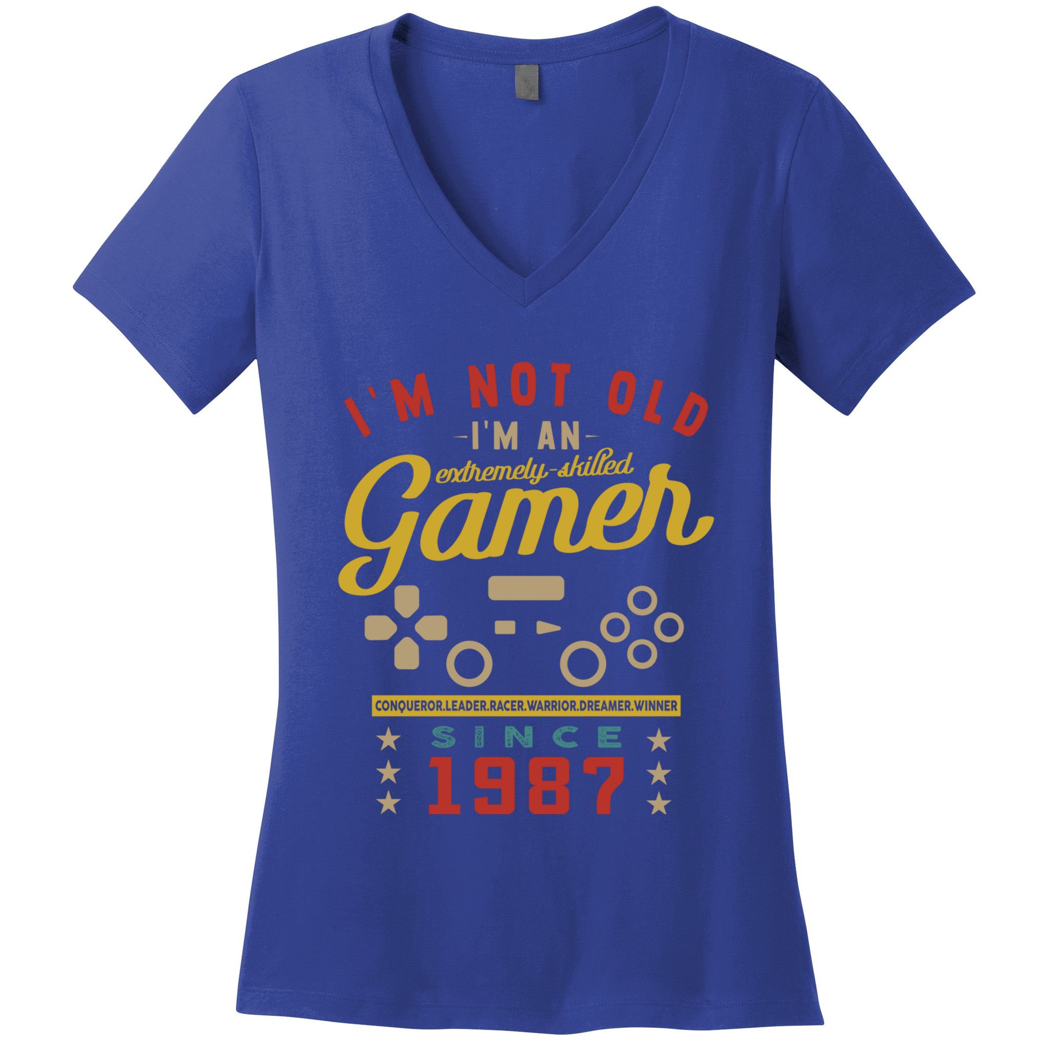 IM Not Old IM A Skilled Gamer 1987 Videogame Gaming Gift Women's V-Neck T-Shirt