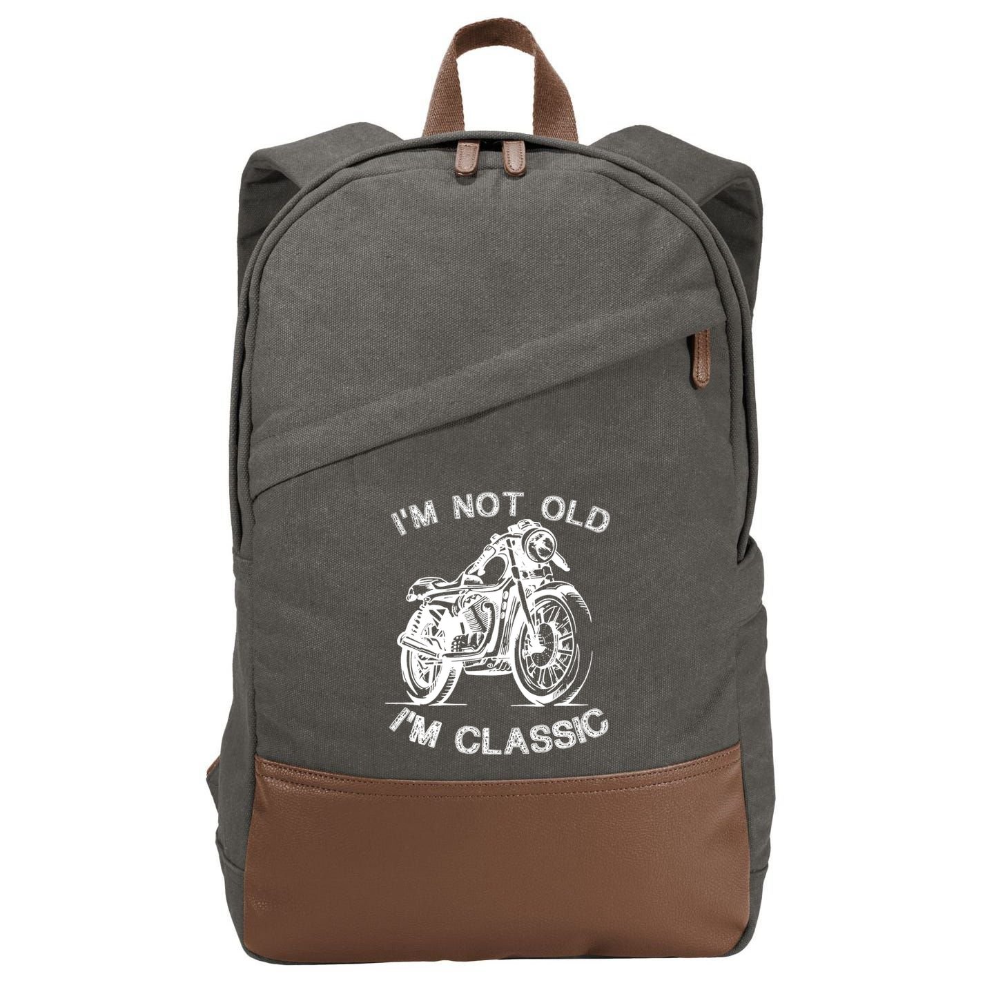 IM Not Old IM Classic Funny Motorcycle Graphic Cotton Canvas Backpack