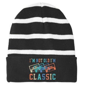 I'm Not Old Im Classic Grandpa Dad Birthday Gifts Rock Music Striped Beanie with Solid Band