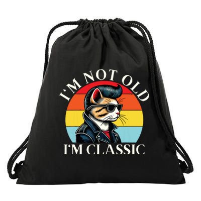 IM Not Old IM Classic Retro Vintage Funny Cat Lover Meme Drawstring Bag