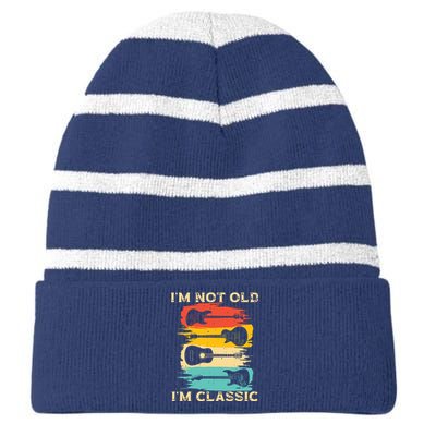 Im Not Old Im Classic Retro Vintage Pickup Guitar Striped Beanie with Solid Band