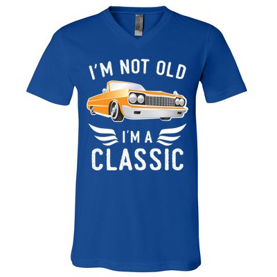 I'm Not Old I'm A Classic Retro Car Grandma Grandpa Birthday Gift V-Neck T-Shirt