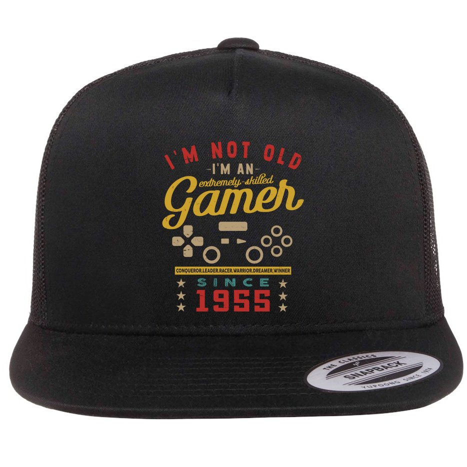 IM Not Old IM A Skilled Gamer 1955 Videogame Gaming Gift Flat Bill Trucker Hat