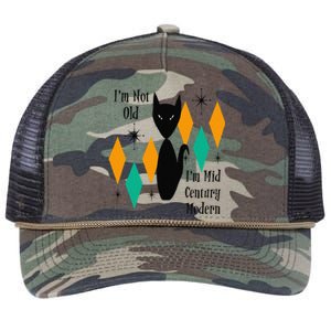 Im Not Old Im Mid Century Modern Black Cat Birthday Funny Retro Rope Trucker Hat Cap