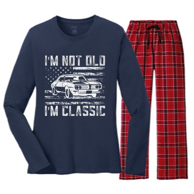 Im Not Old Im Classic Car Vintage Dad Fathers Day Women's Long Sleeve Flannel Pajama Set 