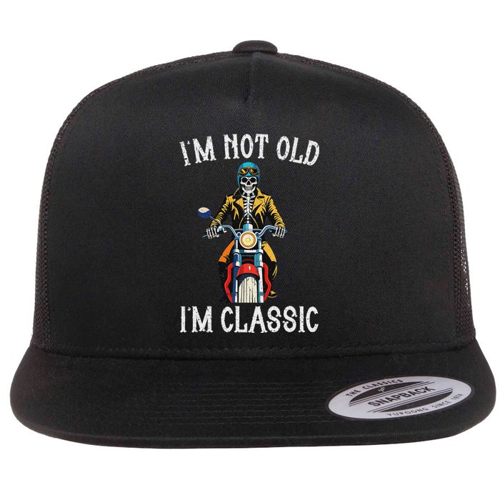 IM Not Old IM Classic Motorcycle Biker Skeleton Halloween Flat Bill Trucker Hat