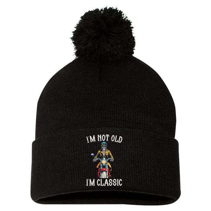 IM Not Old IM Classic Motorcycle Biker Skeleton Halloween Pom Pom 12in Knit Beanie