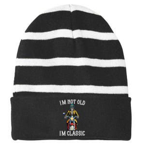 IM Not Old IM Classic Motorcycle Biker Skeleton Halloween Striped Beanie with Solid Band