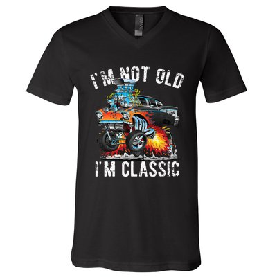 I'm Not Old I'm Classic Hotrod Cartoon Car Distressed Design V-Neck T-Shirt