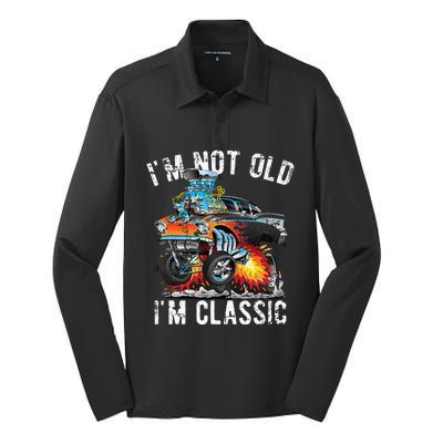 I'm Not Old I'm Classic Hotrod Cartoon Car Distressed Design Silk Touch Performance Long Sleeve Polo