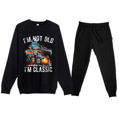 I'm Not Old I'm Classic Hotrod Cartoon Car Distressed Design Premium Crewneck Sweatsuit Set