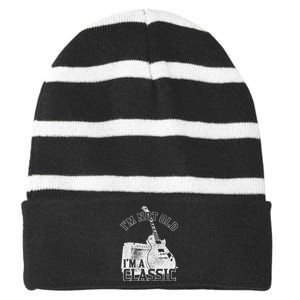 Im Not Old Im A Classic Rock Music Guitar Player Birthday Striped Beanie with Solid Band