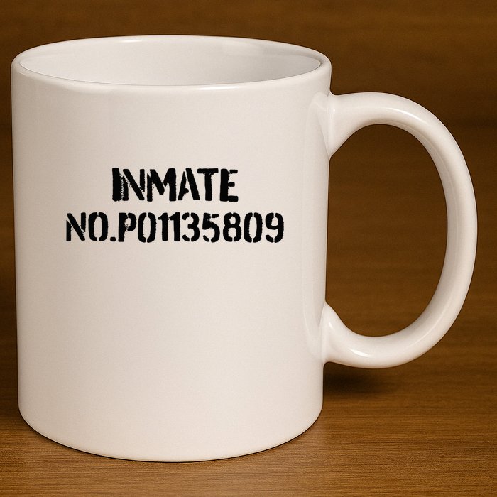 Inmate No. P01135809 County Jail Funny Orange 11oz C Handle Ceramic Mug