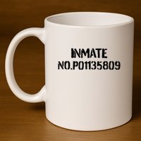 Inmate No. P01135809 County Jail Funny Orange 11oz C Handle Ceramic Mug