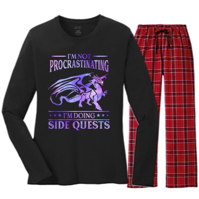 I'm Not Procrastinating I'm Doing Side Quests Dragons Master  Women's Long Sleeve Flannel Pajama Set 