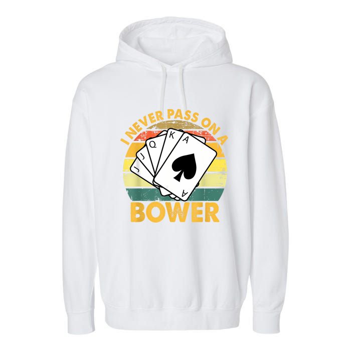 I Never Pass On A Bower Vintage Funny Euchre Card Game Garment-Dyed Fleece Hoodie