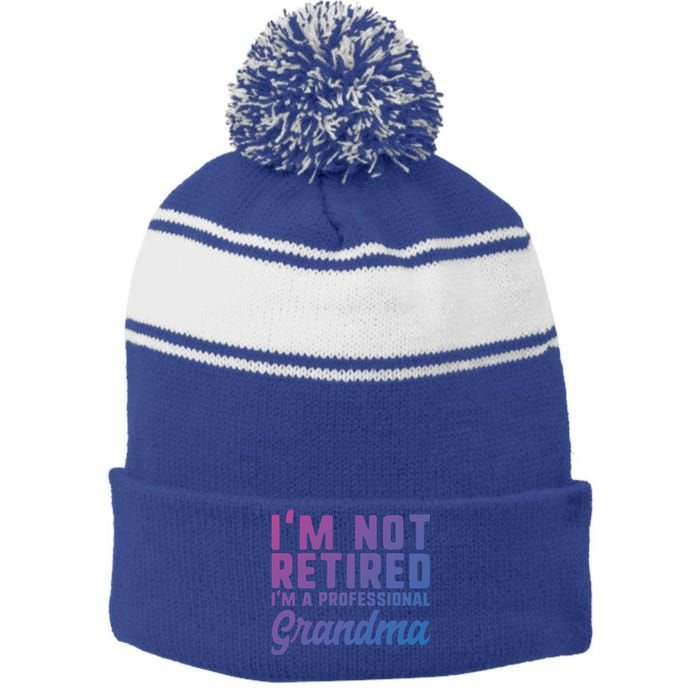 Im Not Retired Professional Grandma Retiret Funny Funny Gift Stripe Pom Pom Beanie