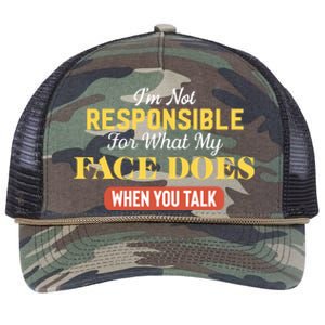 I'm Not Responsible For What My Face Does When You Talk Gift Retro Rope Trucker Hat Cap