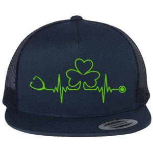 Irish Nurse St Patricks Day Shamrock Stethocsope Wo Flat Bill Trucker Hat