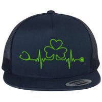 Irish Nurse St Patricks Day Shamrock Stethocsope Wo Flat Bill Trucker Hat