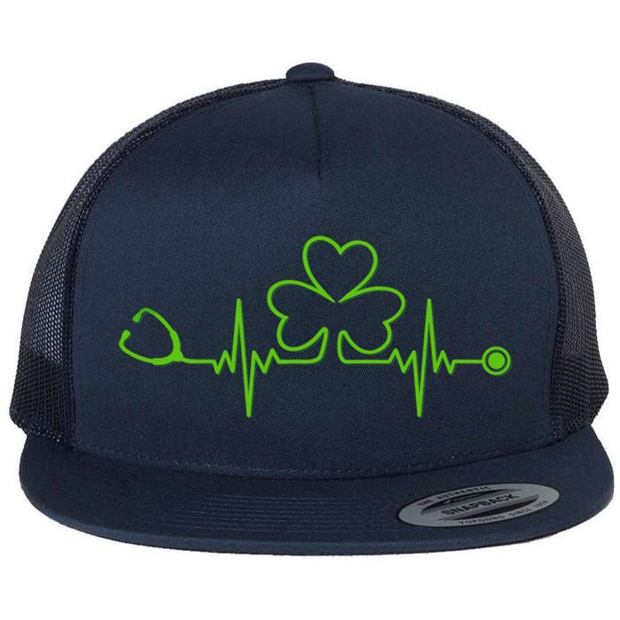 Irish Nurse St Patricks Day Shamrock Stethocsope Wo Flat Bill Trucker Hat