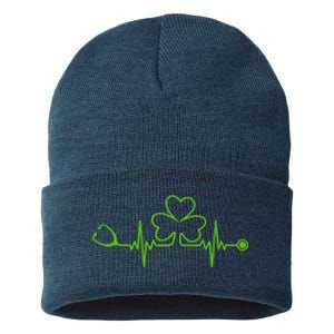 Irish Nurse St Patricks Day Shamrock Stethocsope Wo Sustainable Knit Beanie