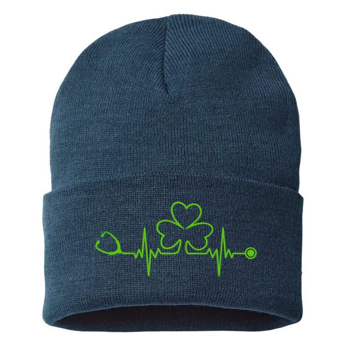 Irish Nurse St Patricks Day Shamrock Stethocsope Wo Sustainable Knit Beanie