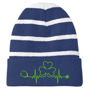 Irish Nurse St Patricks Day Shamrock Stethocsope Wo Striped Beanie with Solid Band