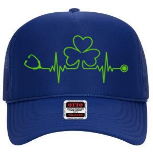 Irish Nurse St Patricks Day Shamrock Stethocsope Wo High Crown Mesh Back Trucker Hat