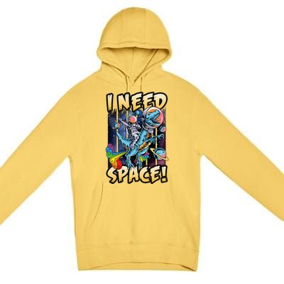 I Need Space Astronaut Riding A Blue Dinosaur In Space Premium Pullover Hoodie