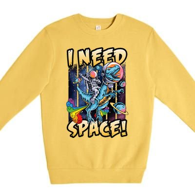 I Need Space Astronaut Riding A Blue Dinosaur In Space Premium Crewneck Sweatshirt