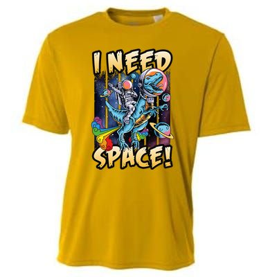 I Need Space Astronaut Riding A Blue Dinosaur In Space Cooling Performance Crew T-Shirt