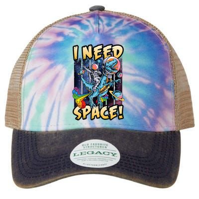 I Need Space Astronaut Riding A Blue Dinosaur In Space Legacy Tie Dye Trucker Hat