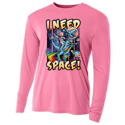 I Need Space Astronaut Riding A Blue Dinosaur In Space Cooling Performance Long Sleeve Crew