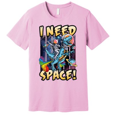 I Need Space Astronaut Riding A Blue Dinosaur In Space Premium T-Shirt