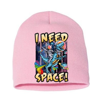 I Need Space Astronaut Riding A Blue Dinosaur In Space Short Acrylic Beanie